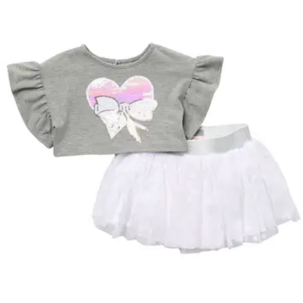PIPPA AND JULIE Sequin Heart T-Shirt & Dot Mesh Skirt Set Baby Girls